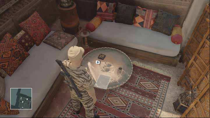 On a rooftop of one of the buildings in Marrakech you will meet the former chief of the consulate security (M5,8) which is talking on the phone about the underground tunnel serving as the escape route for Strandberg - Murdering Claus and Reza during a single action | Marrakesh - Marrakesh: A Gilded Cage - Hitman Game Guide