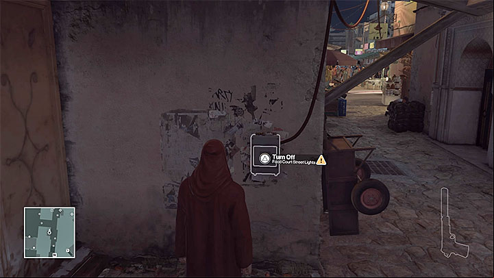 First, turn off the lights in the entire part with food stands - Murdering Matthieu Mendola | Marrakesh: A House Built on Sand - Summer Episode - Marrakesh: A House Built on Sand - Hitman Game Guide