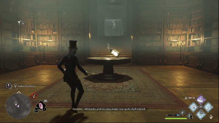 Approach the table, grab the lantern, and place it on the second stand of the large door - Hogwarts Legacy: How to explore the library in the Minding Your Own Business quest? - Combat and exploration - Hogwarts Legacy Guide