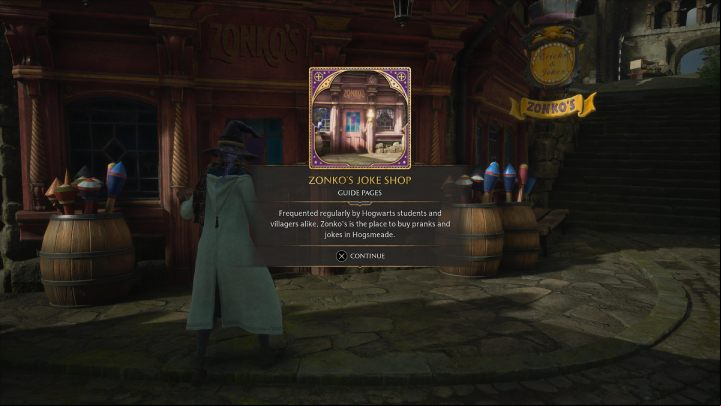 One of the Revelio pages can be found outside Zonko's Joke Shop in the center of Hogsmeade - Hogwarts Legacy: Field Guide Pages Part 2 - Hogsmeade - Hogsmeade - Hogwarts Legacy Guide