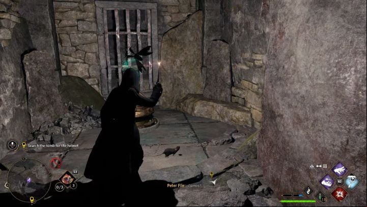 There is a moth here - use Lumos, jump down and deliver it to the gate - Hogwarts Legacy: The Helm of Urtkot - Main quests - Hogwarts Legacy Guide