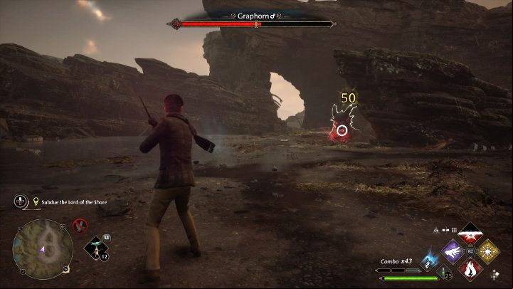 Stay out of the Graphorn's range and keep attacking from a distance, chaining spells into combos until you move on to the next phase of the fight - Hogwarts Legacy: San Bakars Trial - Main quests - Hogwarts Legacy Guide