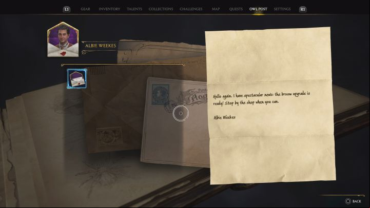 Return to the broom shop in Hogsmeade to share your flight experience with Weekes - Hogwarts Legacy: Flight Test - Hogsmeade - Hogwarts Legacy Guide
