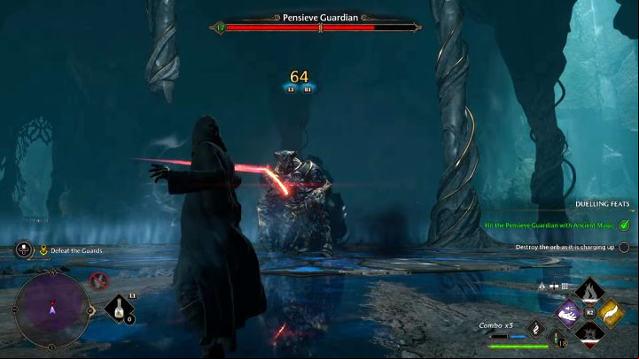 Pensieve Guardian will appear after defeating the first group of statues - focus your next attacks on it - Hogwarts Legacy: How to defeat Pensieve Guardian boss? - Bosses - Hogwarts Legacy Guide