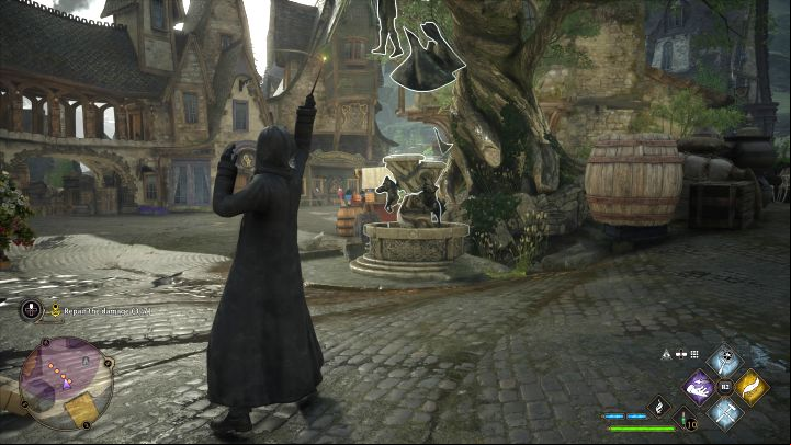 You must use the Reparo spell on destroyed objects (stalls, statues, etc - Hogwarts Legacy: Welcome to Hogsmeade - Main quests - Hogwarts Legacy Guide
