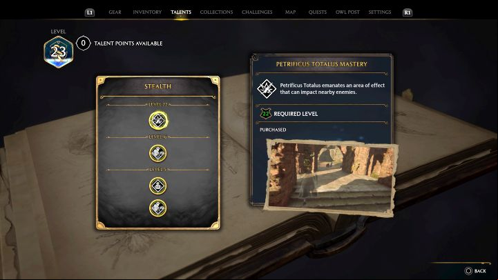 After you reach level 22, be sure to unlock the Petrificus Totalus Mastery talent from the Stealth category - Hogwarts Legacy: Are there stealth attacks in the game? - Combat and exploration - Hogwarts Legacy Guide