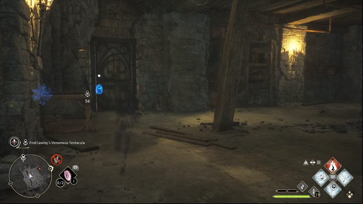 After going down to the basement, immediately cast the Disillusionment spell on yourself - Hogwarts Legacy: Venomous Revenge - Hogsmeade - Hogwarts Legacy Guide
