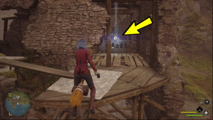 Scan the area and find broken planks, then fix them with the Reparo spell - Hogwarts Legacy: Ancient Magic Hotspots Part 2 - Highlands - Hogwarts Legacy Guide