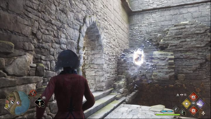 Go up the stairs and pick up the first object - Hogwarts Legacy: Ancient Magic Hotspots Part 2 - Highlands - Hogwarts Legacy Guide
