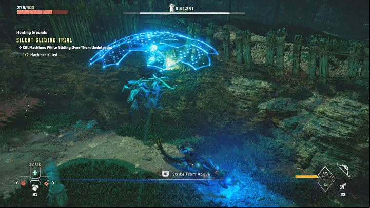 Choose another machine you wish to attack, turn towards it and glide once again with your Shieldwing - Horizon Forbidden West: Hunting Grounds: Plainsong - Hunting Trials - Hunting grounds - Horizon Forbidden West Guide