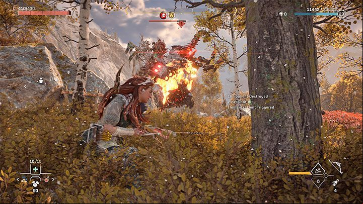 During the fight you should keep your distance from the mammoth, although you must it can still attack you at range - Horizon Forbidden West: The Broken Sky - walkthrough - Main Storyline - Horizon Forbidden West Guide