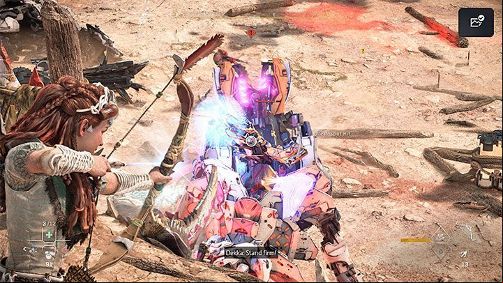 After you've depleted the ammo, switch to the bow or head left and pick up a fully charged machine weapon - Horizon Forbidden West: The Kulrut - walkthrough - Main Storyline - Horizon Forbidden West Guide