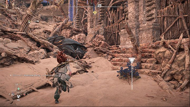 The exit from the arena is located behind the area where destroyed Slitherfang has crashed - Horizon Forbidden West: The Kulrut - walkthrough - Main Storyline - Horizon Forbidden West Guide