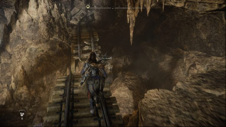 Keep going upwards until you find the broken tracks - Horizon Forbidden West: Deep Trouble - walkthrough - Side quests - Horizon Forbidden West Guide