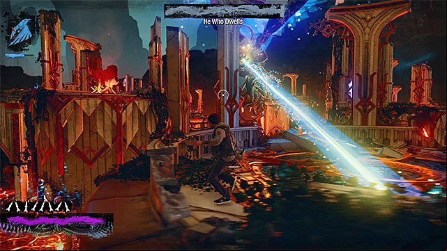 You wont be safe behind pillars, because they can be easily destroyed - Angel (He Who Dwells) - Boss fights - inFamous: Second Son - Game Guide and Walkthrough