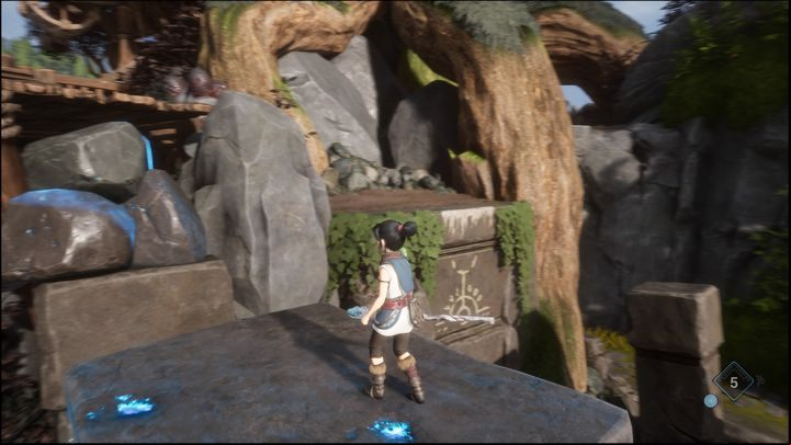 Once you've done that, shoot the flower, then slow down time by aiming with your bow and reach the other platform with a double jump - Kenas Bridge of Spirits: Adiras Love - walkthrough - Walkthrough - Kena Bridge of Spirits Guide