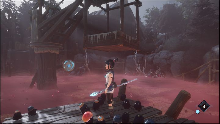 Shoot the shield with a blue crystal on it to activate the platform - Kenas Bridge of Spirits: Adiras Love - walkthrough - Walkthrough - Kena Bridge of Spirits Guide