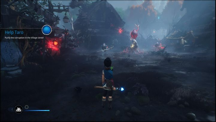 Once you head deeper into the village, you will notice a shift in the mood - Kena Bridge of Spirits: Help Taro - walkthrough - Walkthrough - Kena Bridge of Spirits Guide