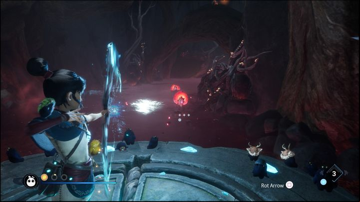 After the platform starts moving on its own, you'll be forced to eliminate the enemies spawning nearby - Kena Bridge of Spirits: Adiras Regret - walkthrough - Walkthrough - Kena Bridge of Spirits Guide