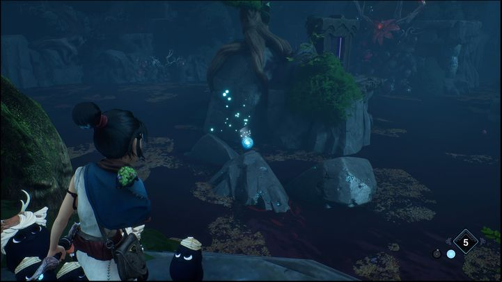 Then throw the bomb towards the highlighted rocks - Kena Bridge of Spirits: Warrior Path - walkthrough - Walkthrough - Kena Bridge of Spirits Guide