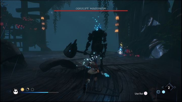 When the boss's barrier is gone, you can attack him with various attacks - Kena Bridge of Spirits: Corrupt Woodsmith - boss, how to defeat? - Bosses - Kena Bridge of Spirits Guide