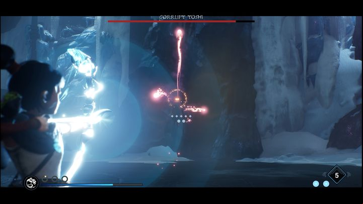 When Corrupt Toshi disappears, leaving behind a flame, he will reappear in the air and, after a moment of preparation, he will launch a series of projectiles that will trail after you - Kena Bridge of Spirits: Corrupt Toshi - boss, how to beat? - Bosses - Kena Bridge of Spirits Guide