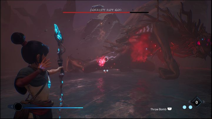 Start with the head first, as it's the easiest to target - Kena Bridge of Spirits: Corrupt Rot God - boss, how to beat? - Bosses - Kena Bridge of Spirits Guide