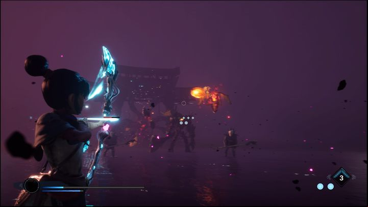 Once you reach the other side, more enemies will appear, consisting of two flying creatures, two weaker melee enemies, and a Wood Knight miniboss - Kena Bridge of Spirits: Corrupt Rot God - boss, how to beat? - Bosses - Kena Bridge of Spirits Guide
