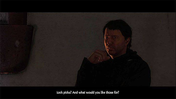 The second way to acquire the lockpicks is to meet with Brother Cellarius to ask him about the item - Kingdom Come Deliverance: A Needle in a Haystack - Main quests - Kingdom Come Deliverance Game Guide