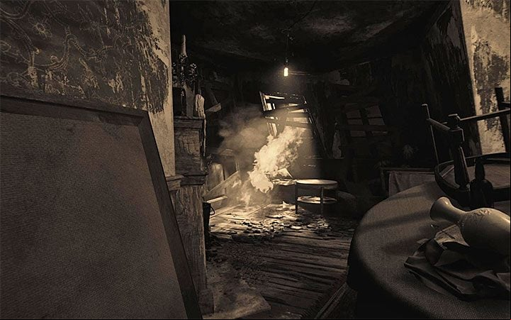 You will find yourself in a location reminiscent of the interior of the building - Kitchen | Layers of Fear 2 walkthrough - Act 3 - Bloody Roots - Layers of Fear 2 Guide