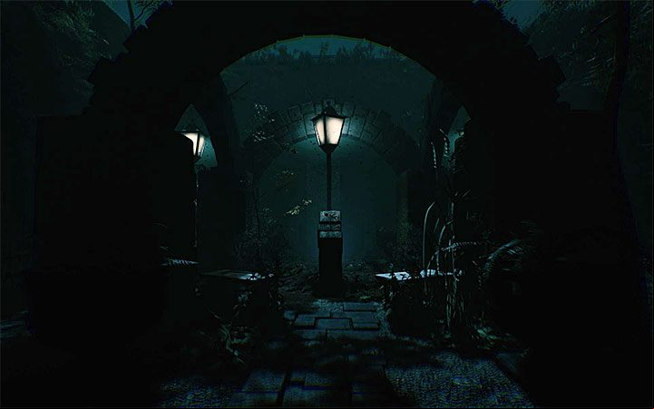 You must avoid the flames until you reach the spot shown in the image - Gardens | Layers of Fear 2 walkthrough - Act 3 - Bloody Roots - Layers of Fear 2 Guide