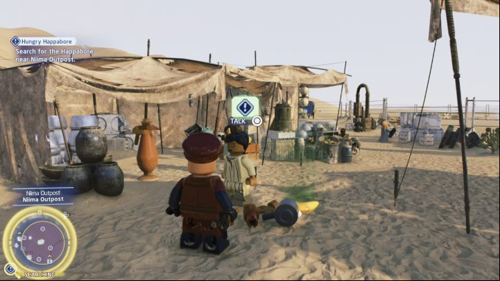 Talk to the quest giver and accept the task - LEGO Skywalker Saga: Hungry Happabore - walkthrough - Jakku - Niima Settlement - LEGO Skywalker Saga Guide