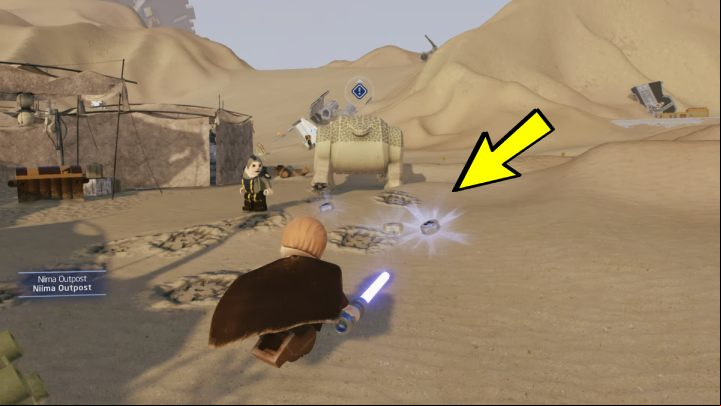 Follow the Happabore and collect the items it digs up from the ground - LEGO Skywalker Saga: Hungry Happabore - walkthrough - Jakku - Niima Settlement - LEGO Skywalker Saga Guide
