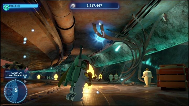 This brick is hanging right under the ceiling in the lower section of the city - LEGO Skywalker Saga: Lake Paonga - list of all puzzles - Naboo - LEGO Skywalker Saga Guide