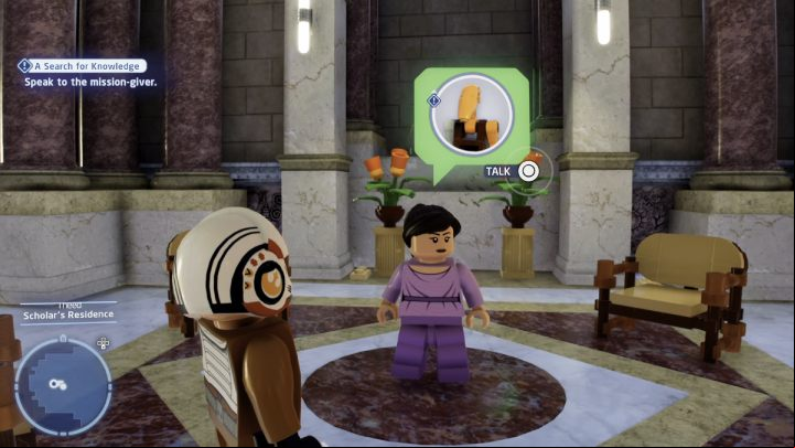 Talk to the quest giver and accept the task - LEGO Skywalker Saga: A Search for Knowledge - walkthrough - Naboo - Theed - LEGO Skywalker Saga Guide