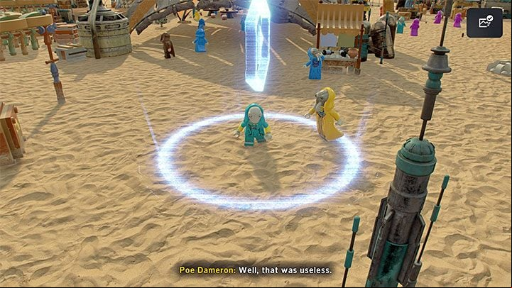 After landing on the surface of the planet, reach the blue circle to reach the festival site - LEGO Skywalker Saga: They Fly Now - walkthrough - Episode 9 - The Rise of Skywalker - LEGO Skywalker Saga Guide