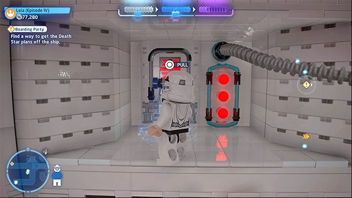 The hologram platform needs to be pushed first to the left and then to the right - LEGO Skywalker Saga: Boarding Party - walkthrough - Episode 4 - A New Hope - LEGO Skywalker Saga Guide