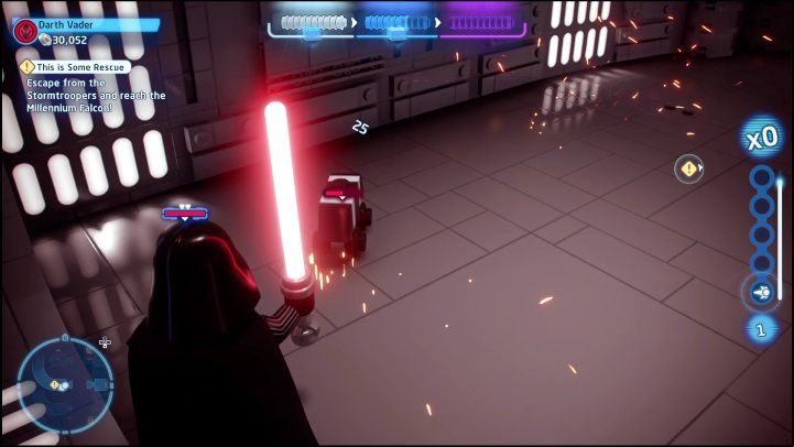 On this level, you'll find 3 robots moving in circles on the floors - LEGO Skywalker Saga: A New Hope - list of collectibles and rewards - Minikits - LEGO Skywalker Saga Guide