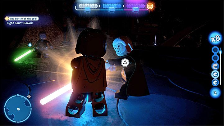 Several times throughout the battle you'll need to search for Dooku in the dark - LEGO Skywalker Saga: The Battle of the Jedi - walkthrough - Episode 2 - Attack of the Clones - LEGO Skywalker Saga Guide