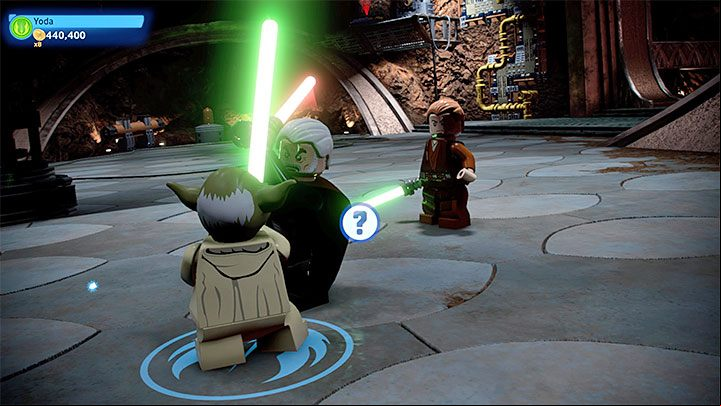 At the end of the battle Yoda s the fray, but it doesn't change the strategy in any way - keep throwing your lightsaber, dodging and reaching the higher platforms where he hides - LEGO Skywalker Saga: The Battle of the Jedi - walkthrough - Episode 2 - Attack of the Clones - LEGO Skywalker Saga Guide