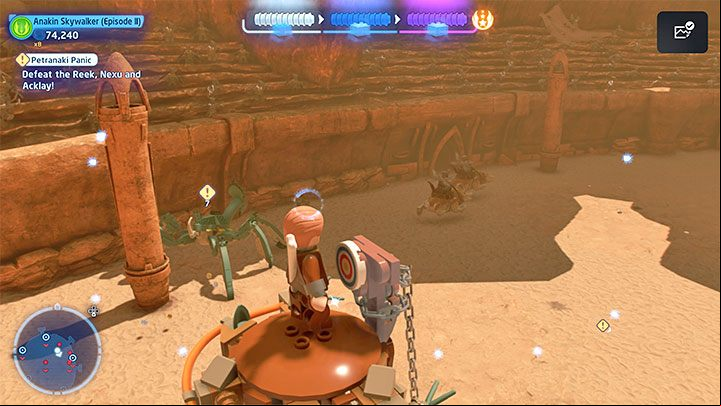 The second technique is to climb the pillar using protruding metal elements - LEGO Skywalker Saga: Petranaki Panic - walkthrough - Episode 2 - Attack of the Clones - LEGO Skywalker Saga Guide