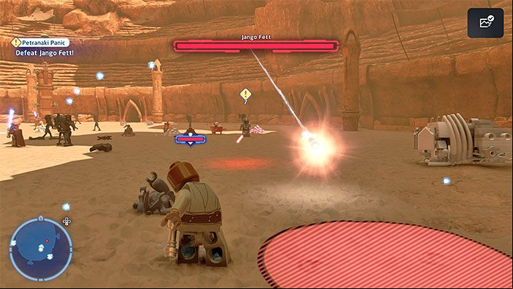 Jango Fett's stronger attack is launching rockets - LEGO Skywalker Saga: Petranaki Panic - walkthrough - Episode 2 - Attack of the Clones - LEGO Skywalker Saga Guide