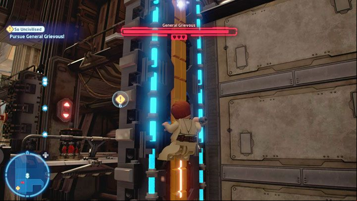 After the fight, reach the new elevator and use the Force (F on PC, Triangle on PS, Y on Xbox) to move the crate and place it on the elevator (picture 1) - LEGO Skywalker Saga: General Grievous - boss, how to beat? - Bosses - LEGO Skywalker Saga Guide