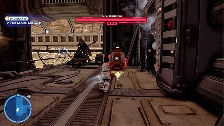 Approach Grievous - after he escapes, destroy the fragment of the wall he was standing next to - LEGO Skywalker Saga: General Grievous - boss, how to beat? - Bosses - LEGO Skywalker Saga Guide