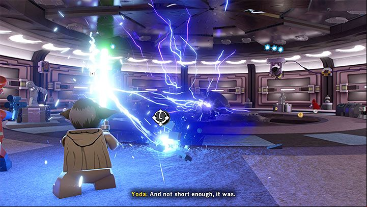 Immediately after starting the battle against Darth Sidious you'll be tasked with deflecting his Force Lightning as Yoda - LEGO Skywalker Saga: Senate Showdown - walkthrough - Episode 3 - Revenge of the Sith - LEGO Skywalker Saga Guide