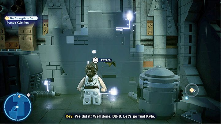 Stick with Rey and cut open the pictured wall with your lightsaber - LEGO Skywalker Saga: The Strength To Do It - walkthrough - Episode 9 - The Rise of Skywalker - LEGO Skywalker Saga Guide