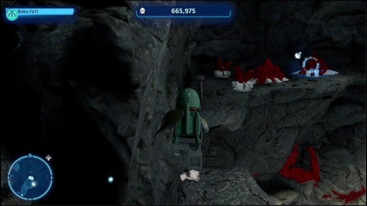 The last brick in this location is on a rock ledge, hidden in red crystals - LEGO Star Wars The Skywalker Saga: Criat Outpost - list of all puzzles - Criat - LEGO Skywalker Saga Guide