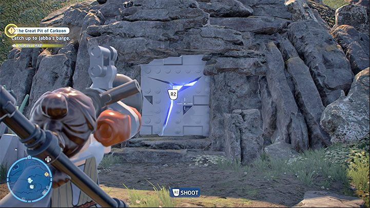 You have to locate the cracked wall presented in the picture above - LEGO Skywalker Saga: Temple Island - list of all puzzles - Ahch-To - LEGO Skywalker Saga Guide