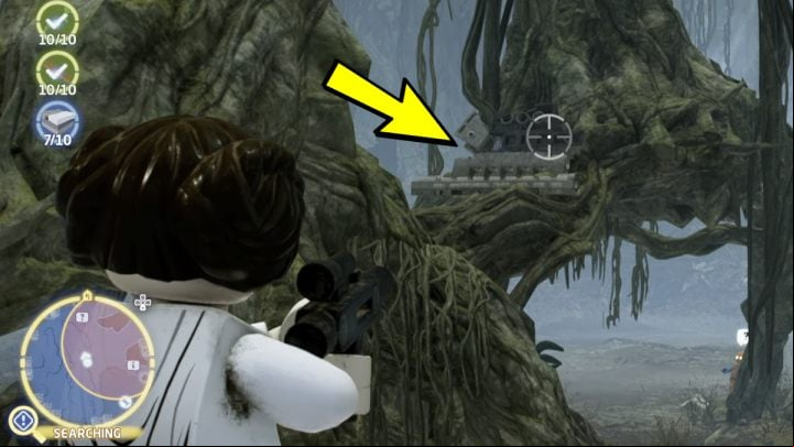 The gray elements can be found after breaking the blocks consisting of gray and white parts - LEGO Skywalker Saga: A Place to Crash Land - walkthrough - Dagobah - Dragonlance Swamp - LEGO Skywalker Saga Guide