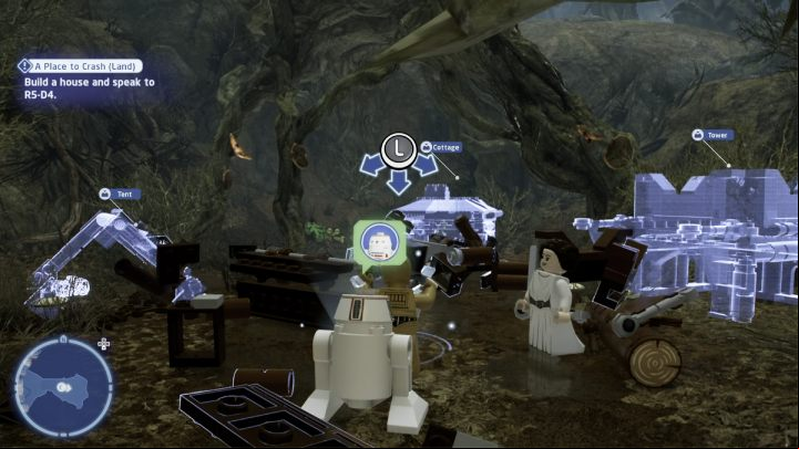 When you have collected all the necessary items, go back to the droid and talk to it - LEGO Skywalker Saga: A Place to Crash Land - walkthrough - Dagobah - Dragonlance Swamp - LEGO Skywalker Saga Guide